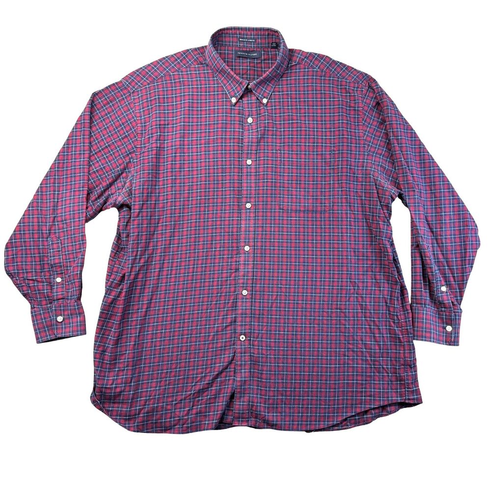Tommy Hilfiger Shirt Mens 18 - 18.5 34/35 2XL Blue Red Plaid Button Down Preppy